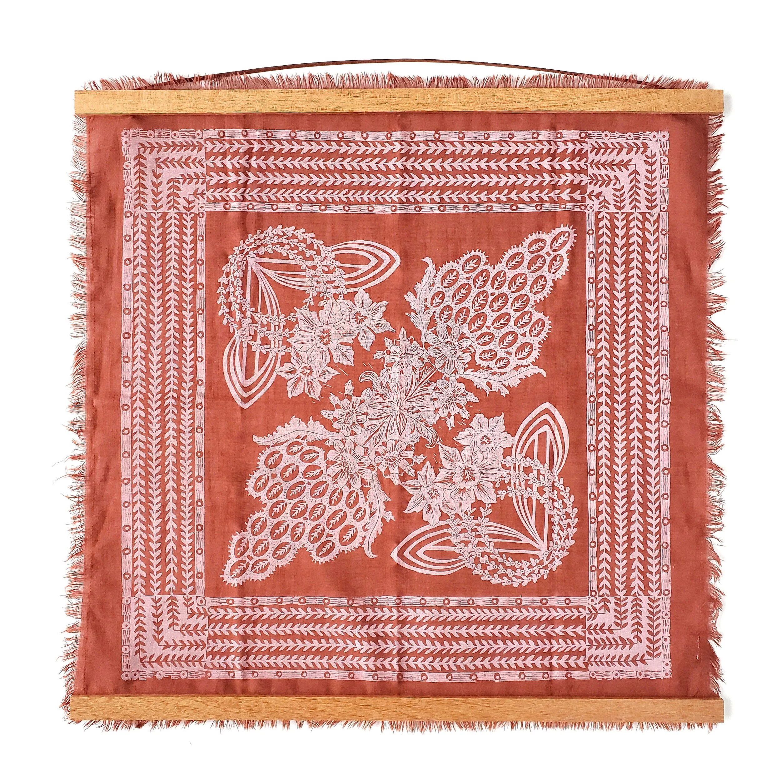 Botanical art nouveau tapestry block printed boho pattern wall hanging